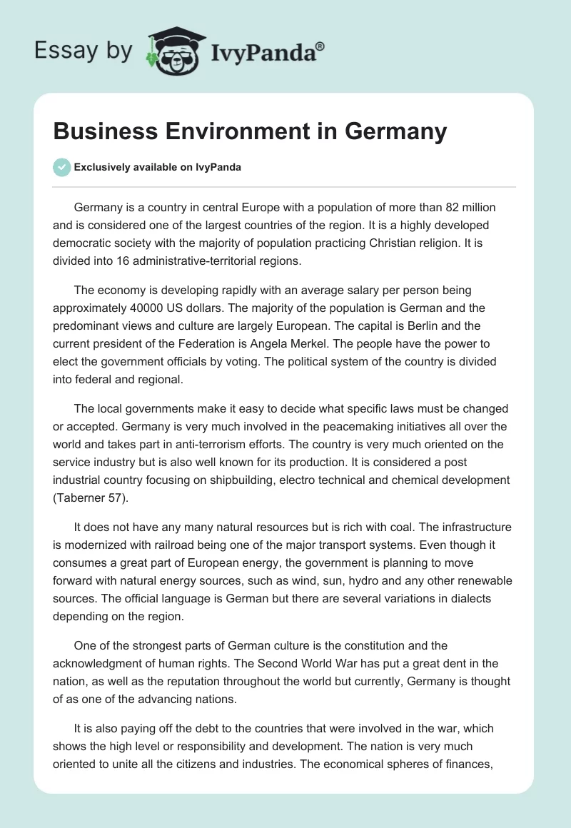 Business Environment in Germany. Page 1