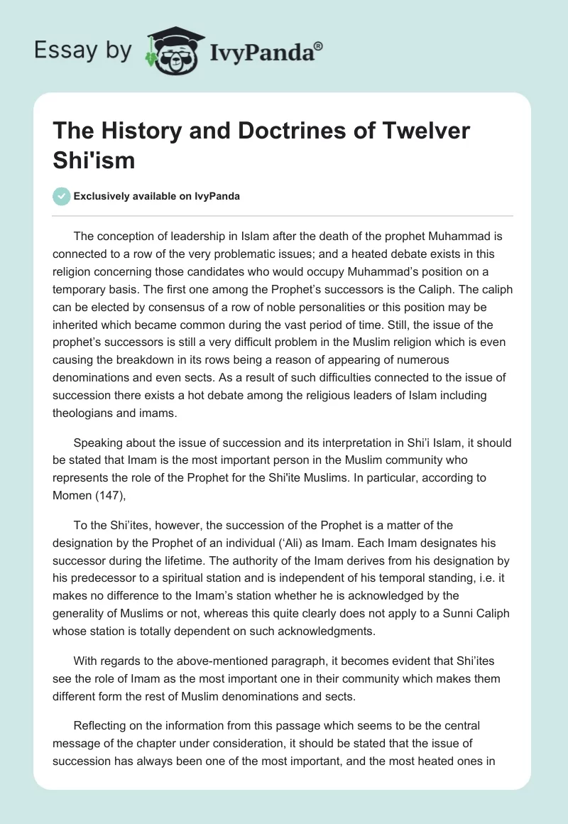 The History and Doctrines of Twelver Shi'ism. Page 1