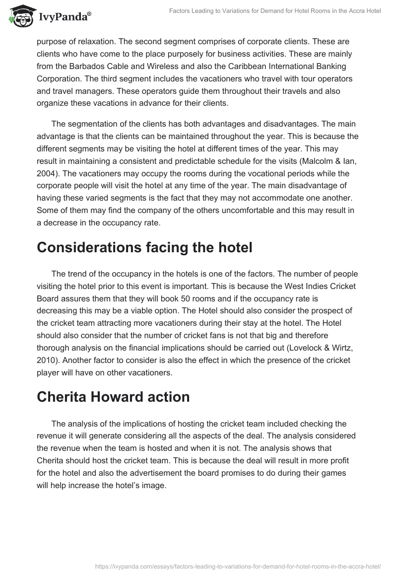Factors Leading to Variations for Demand for Hotel Rooms in the Accra Hotel. Page 2