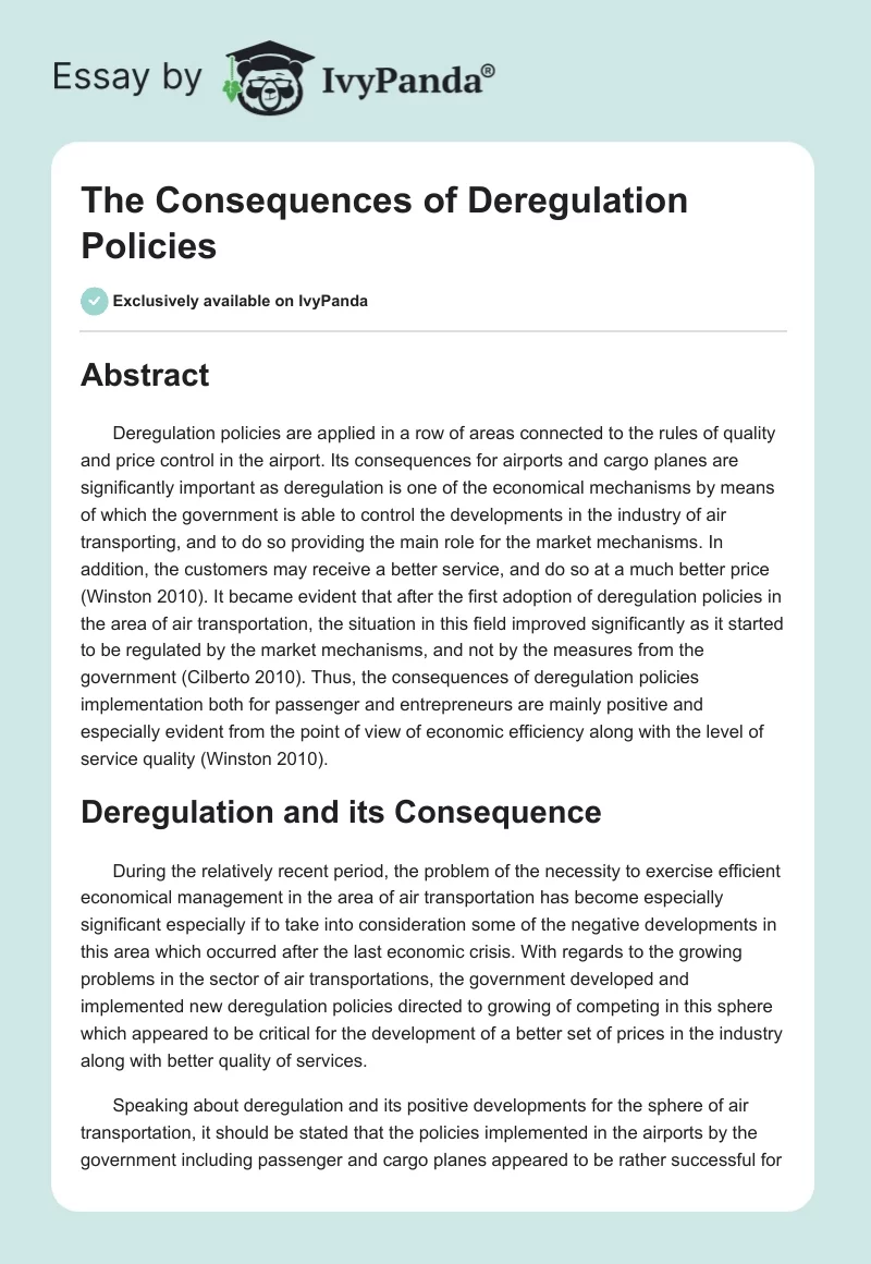 The Consequences of Deregulation Policies. Page 1