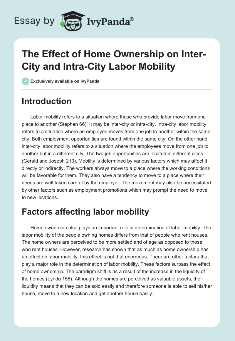 The Effect of Home Ownership on Inter-City and Intra-City Labor Mobility. Page 1