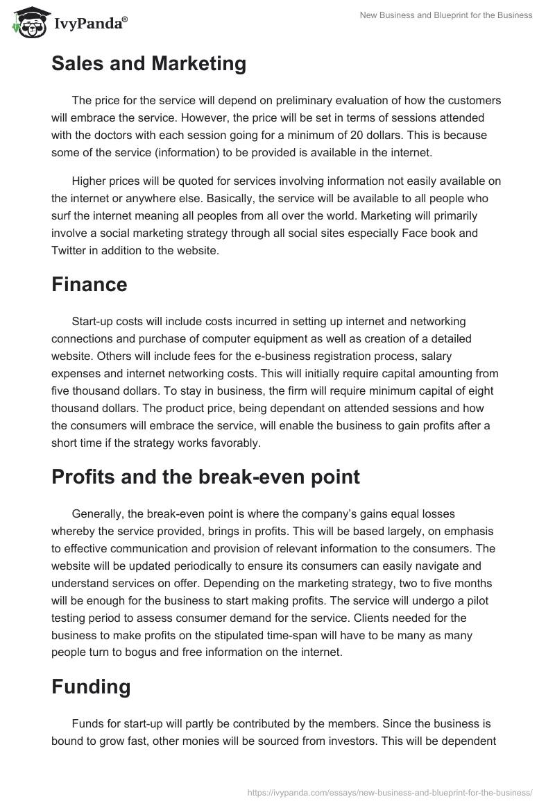 New Business and Blueprint for the Business. Page 2