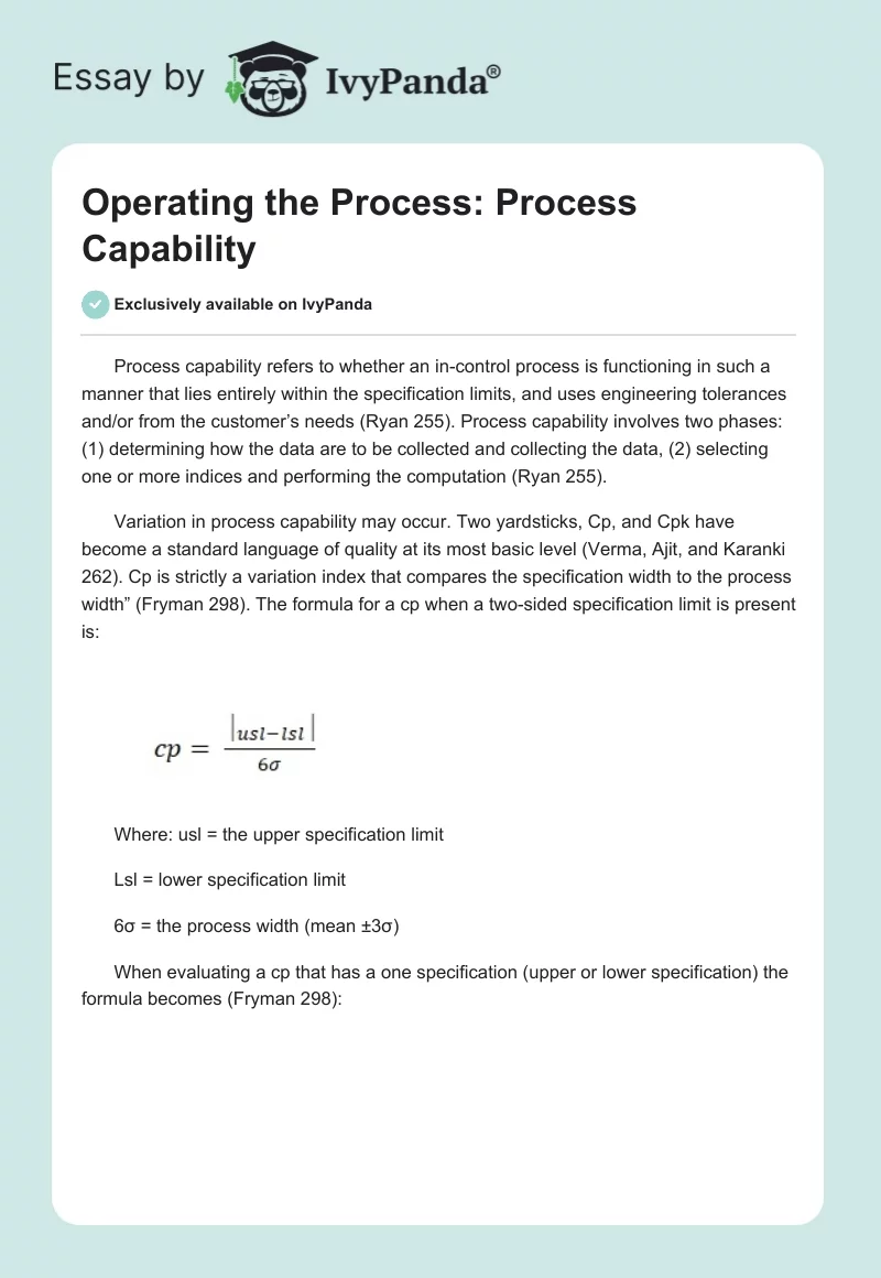 Operating the Process: Process Capability. Page 1