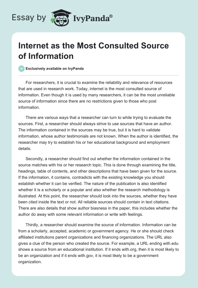 Internet as the Most Consulted Source of Information. Page 1