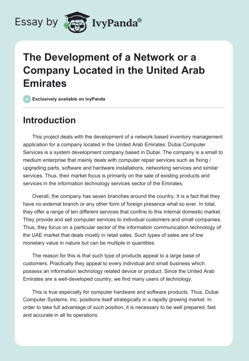 The Development of a Network or a Company Located in the United Arab Emirates. Page 1