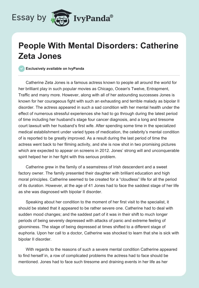 People With Mental Disorders: Catherine Zeta Jones. Page 1