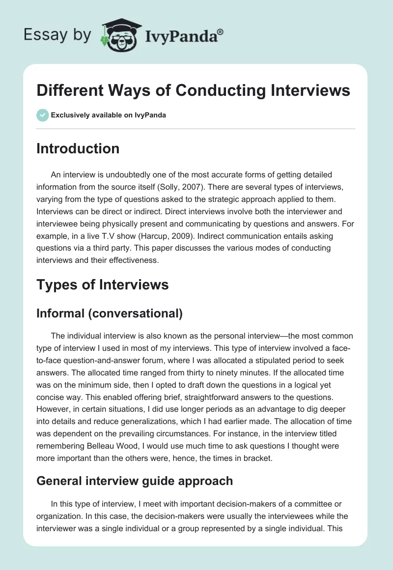 Different Ways of Conducting Interviews. Page 1