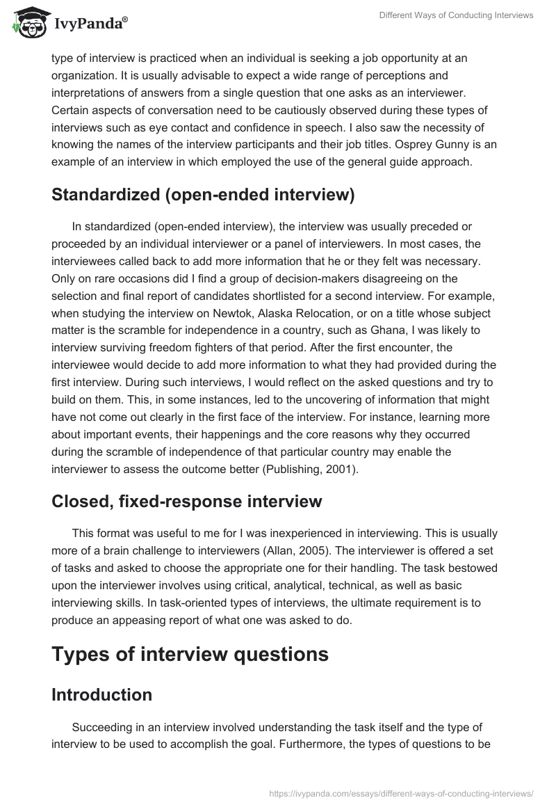 Different Ways of Conducting Interviews. Page 2