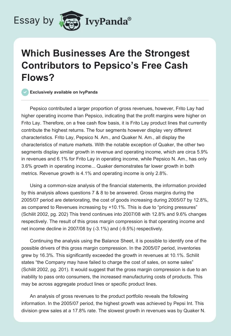 Which Businesses Are the Strongest Contributors to Pepsico’s Free Cash Flows?. Page 1