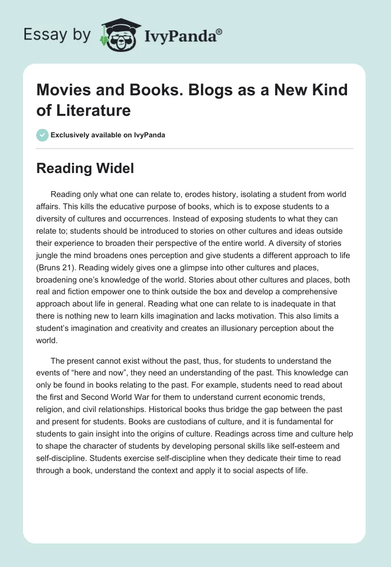 Movies and Books. Blogs as a New Kind of Literature. Page 1