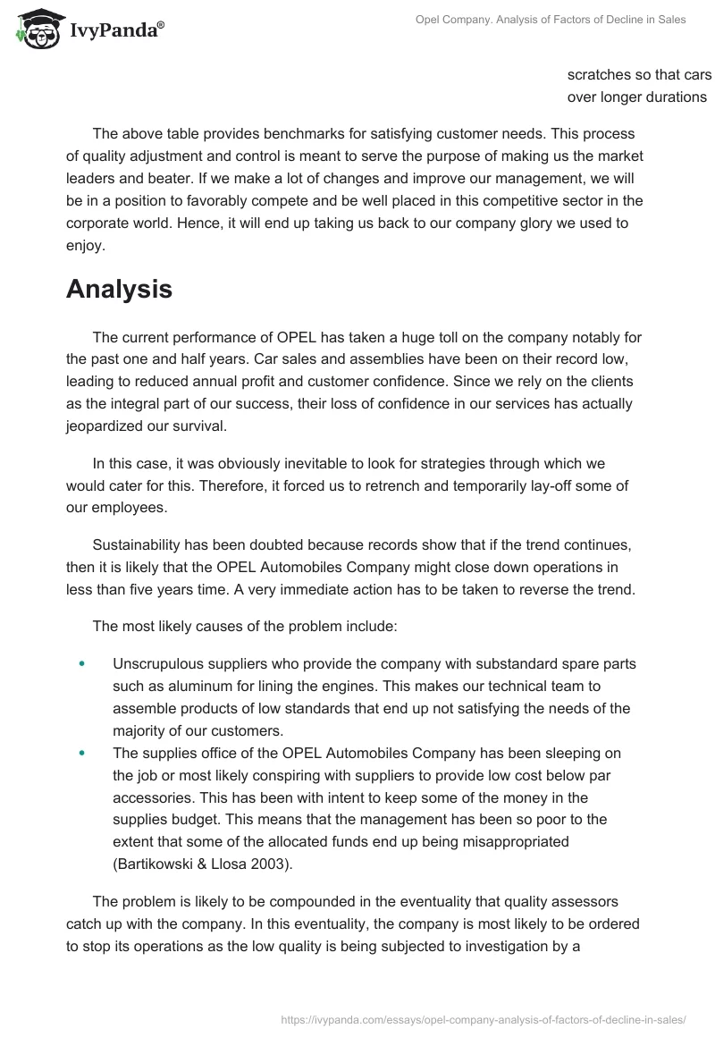 Opel Company. Analysis of Factors of Decline in Sales. Page 2