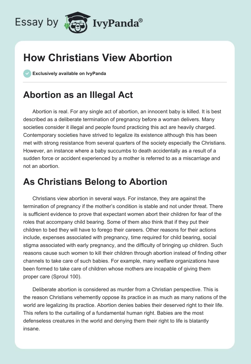 How Christians View Abortion. Page 1