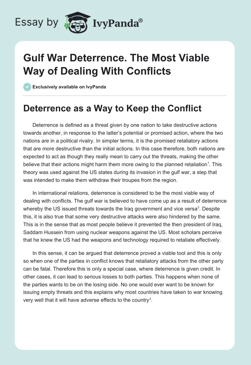 Gulf War Deterrence. The Most Viable Way of Dealing With Conflicts. Page 1