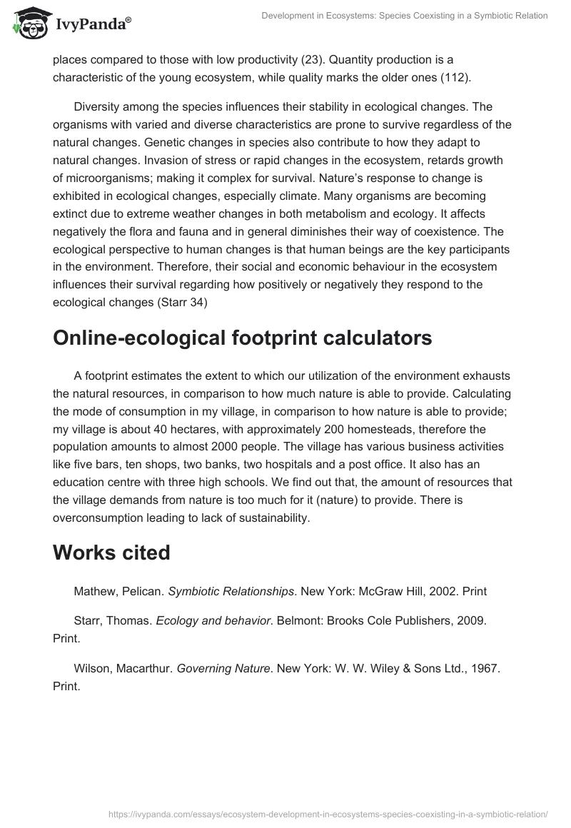 Development in Ecosystems: Species Coexisting in a Symbiotic Relation. Page 2