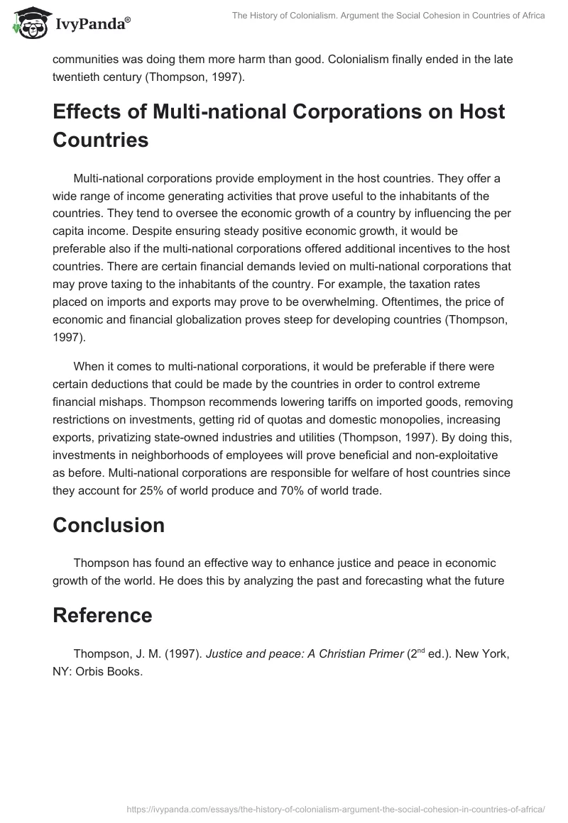 The History of Colonialism. Argument the Social Cohesion in Countries of Africa. Page 2