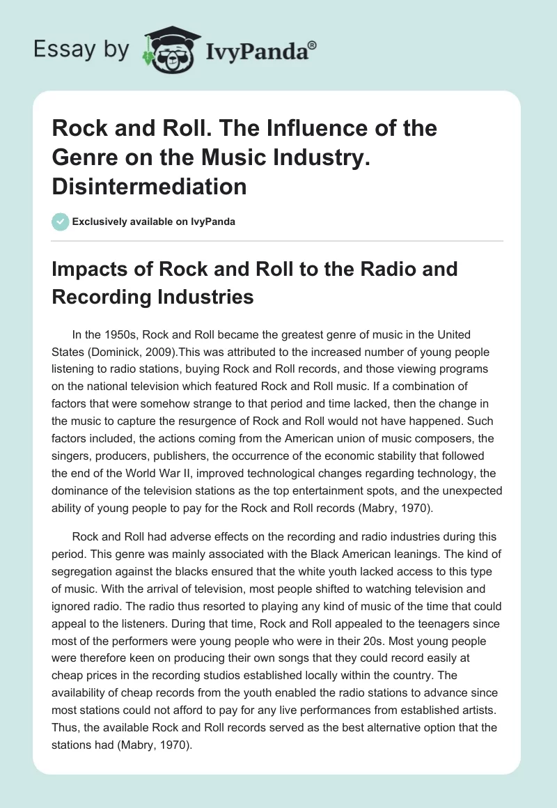 Rock and Roll. The Influence of the Genre on the Music Industry. Disintermediation. Page 1
