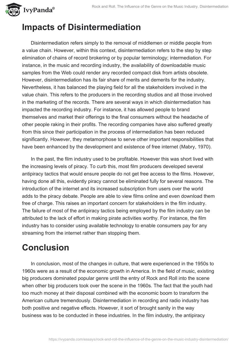 Rock and Roll. The Influence of the Genre on the Music Industry. Disintermediation. Page 2