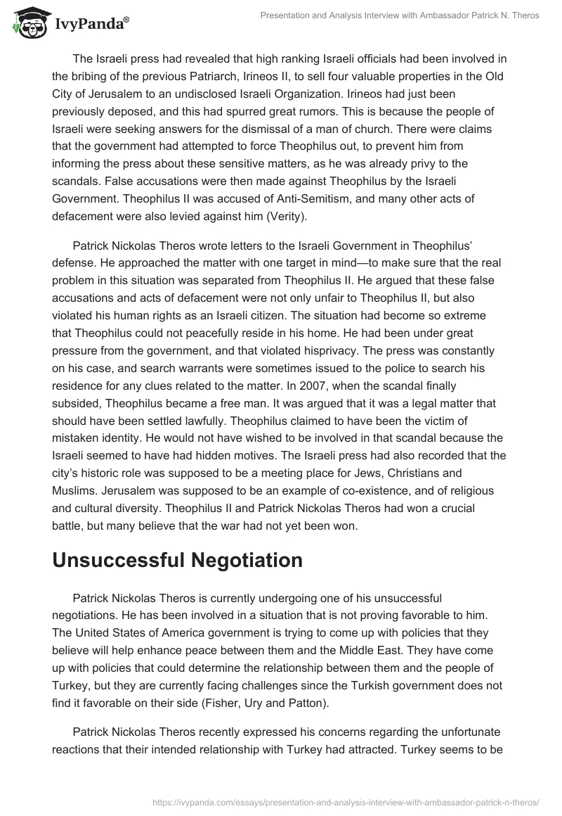 Presentation and Analysis Interview with Ambassador Patrick N. Theros. Page 2