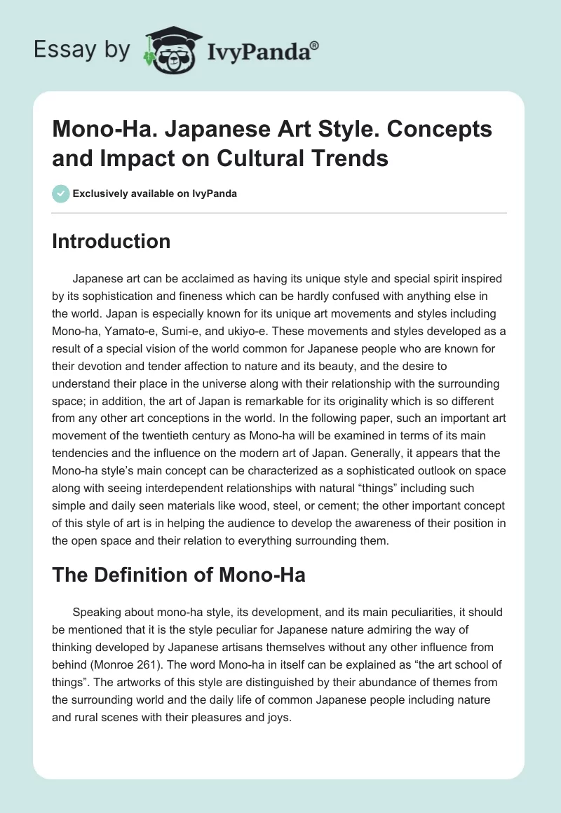 Mono-Ha. Japanese Art Style. Concepts and Impact on Cultural Trends. Page 1