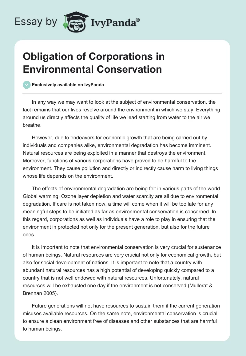 Obligation of Corporations in Environmental Conservation. Page 1