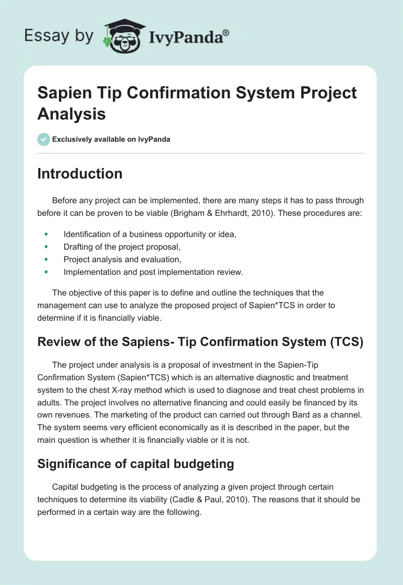 Sapien Tip Confirmation System Project Analysis. Page 1