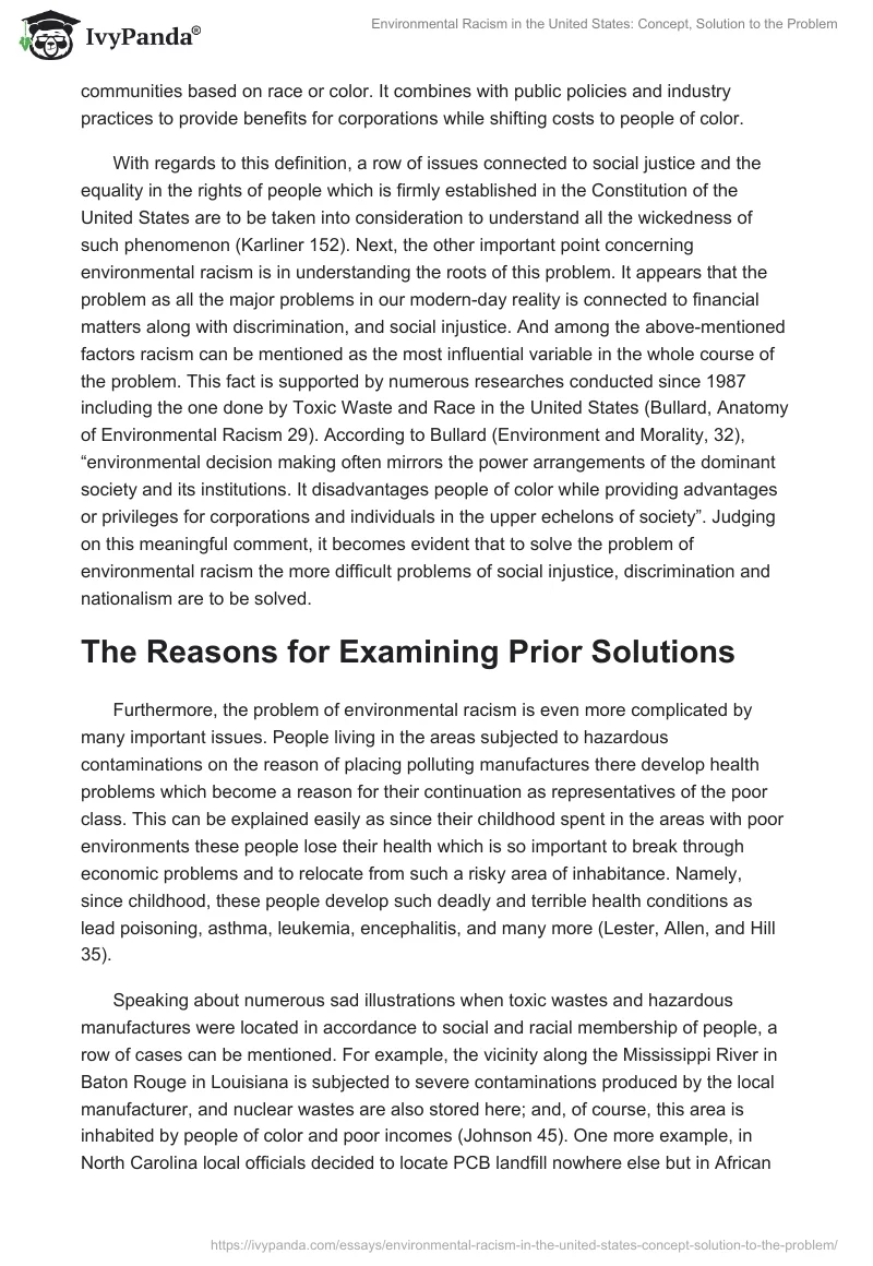 Environmental Racism in the United States: Concept, Solution to the Problem. Page 2