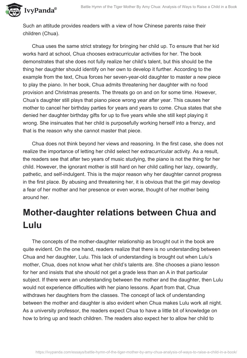 Battle Hymn of the Tiger Mother By Amy Chua: Analysis of Ways to Raise a Child in a Book. Page 2