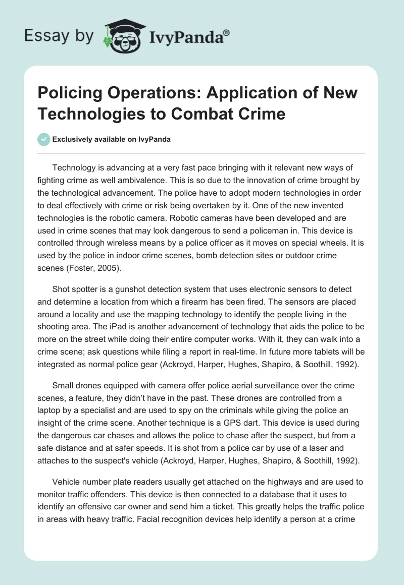 Policing Operations: Application of New Technologies to Combat Crime. Page 1