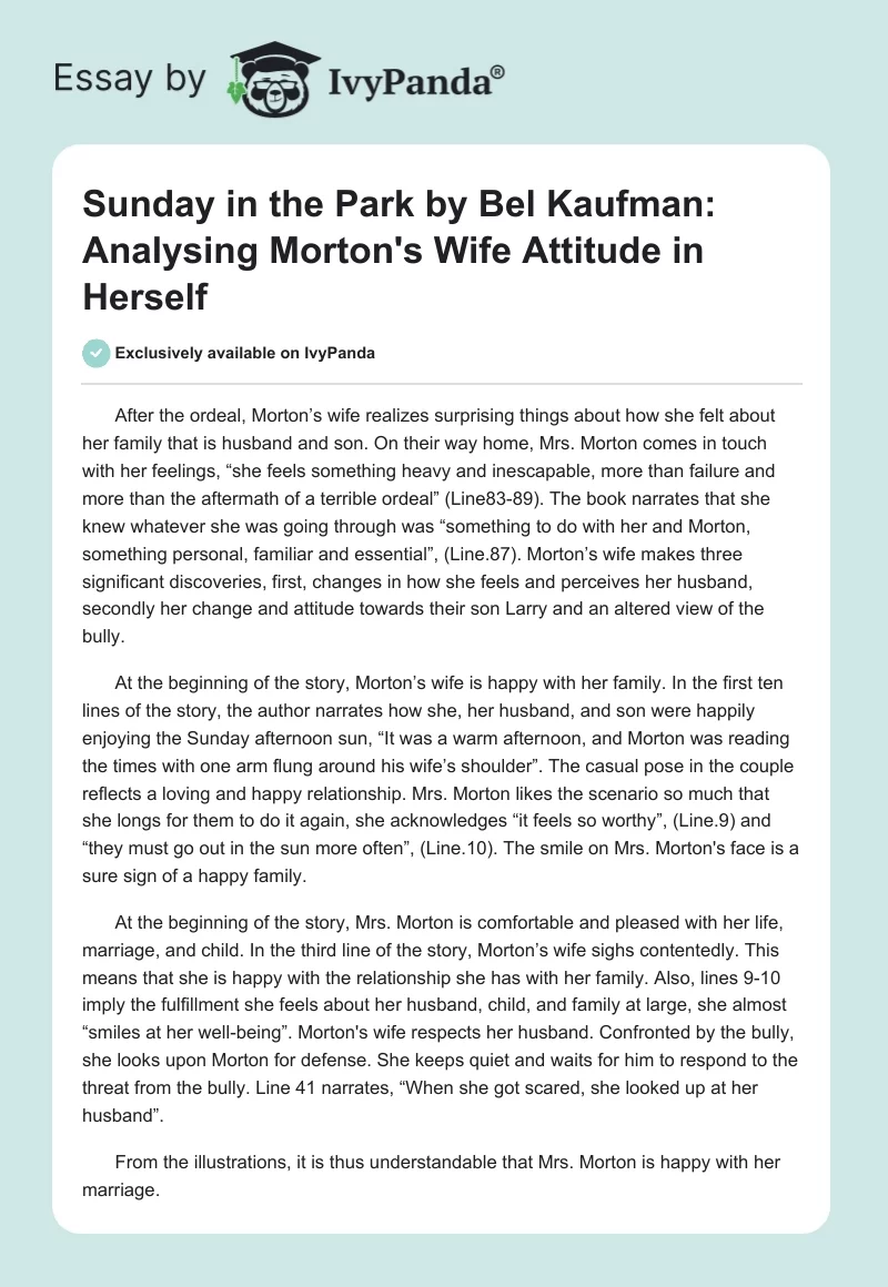 "Sunday in the Park" by Bel Kaufman: Analysing Morton's Wife Attitude in Herself. Page 1
