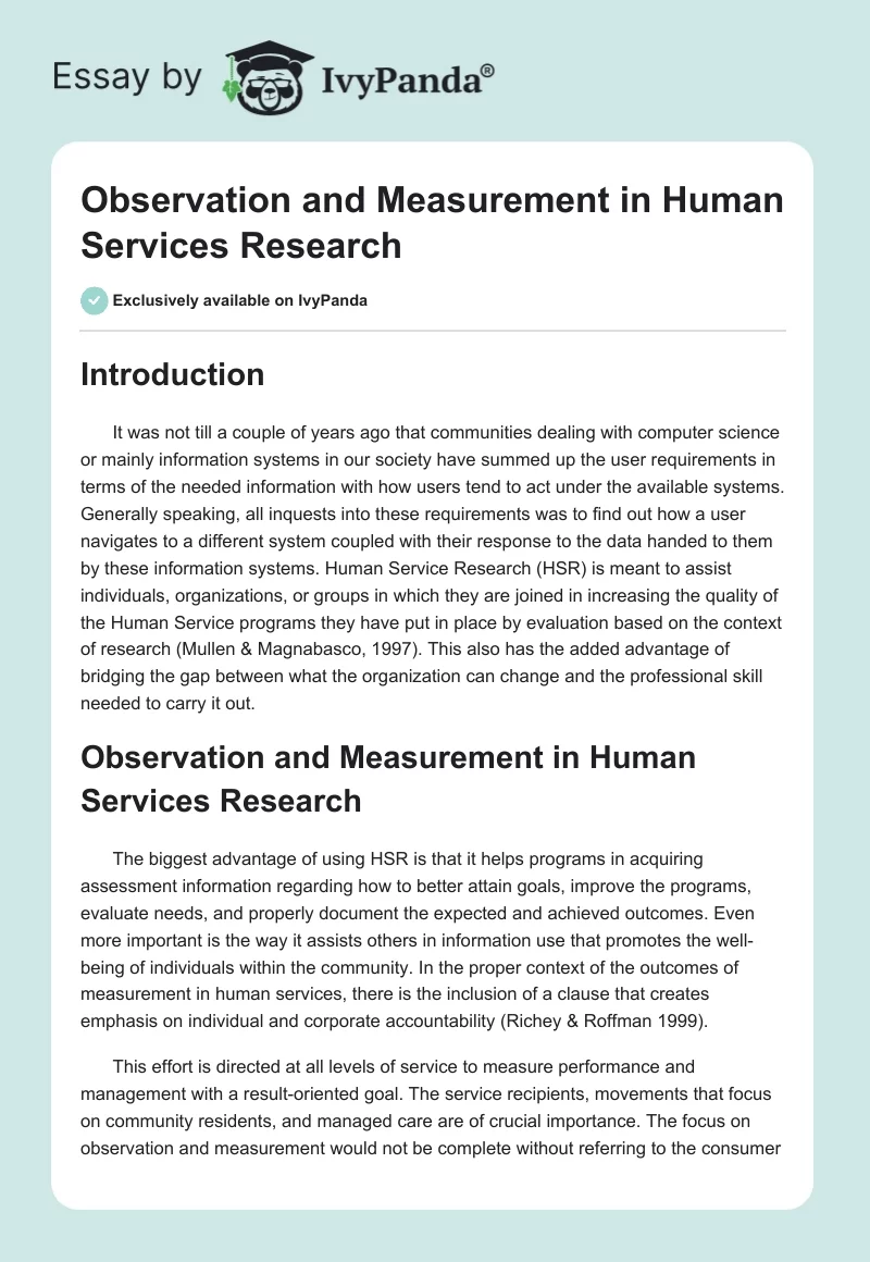 Observation and Measurement in Human Services Research. Page 1