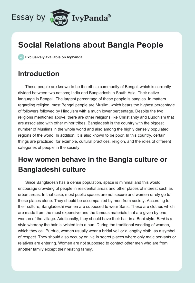 Social Relations about Bangla People. Page 1