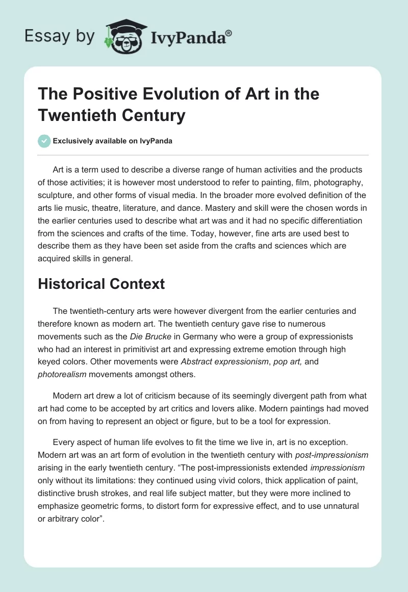 The Positive Evolution of Art in the Twentieth Century. Page 1
