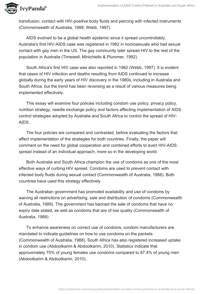 Implementation of AIDS Control Policies in Australia and South Africa. Page 2