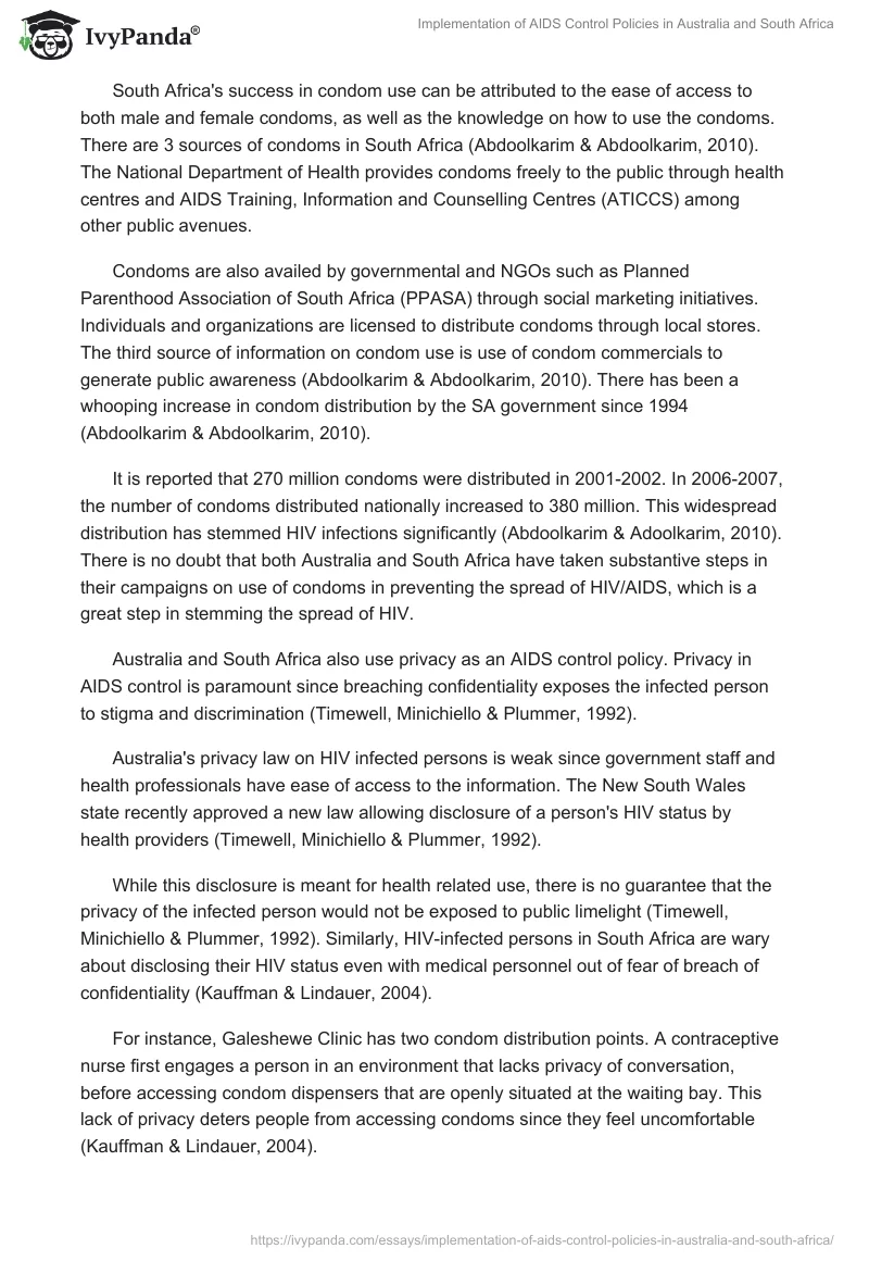 Implementation of AIDS Control Policies in Australia and South Africa. Page 3