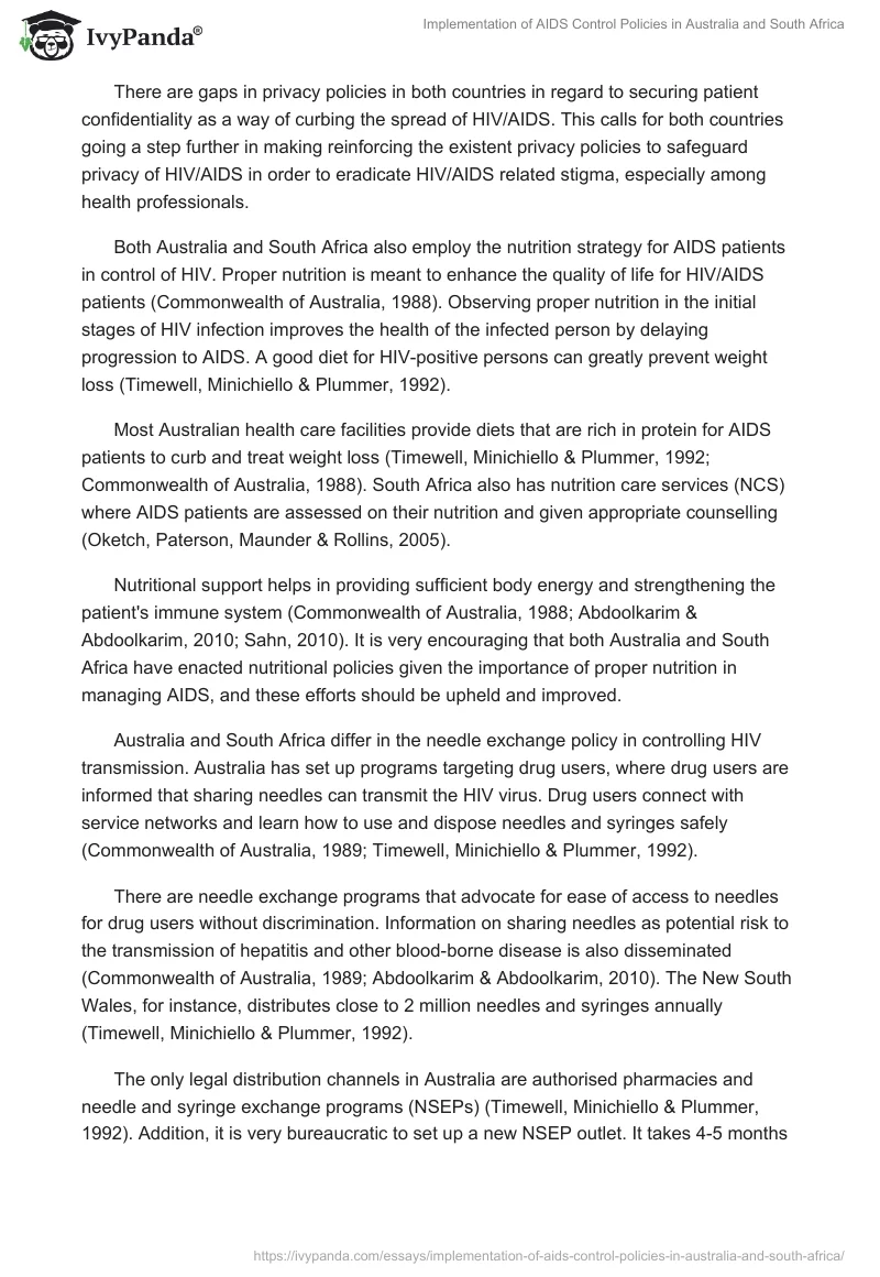 Implementation of AIDS Control Policies in Australia and South Africa. Page 4