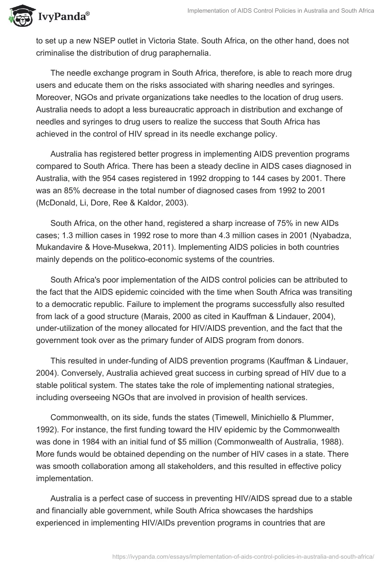 Implementation of AIDS Control Policies in Australia and South Africa. Page 5