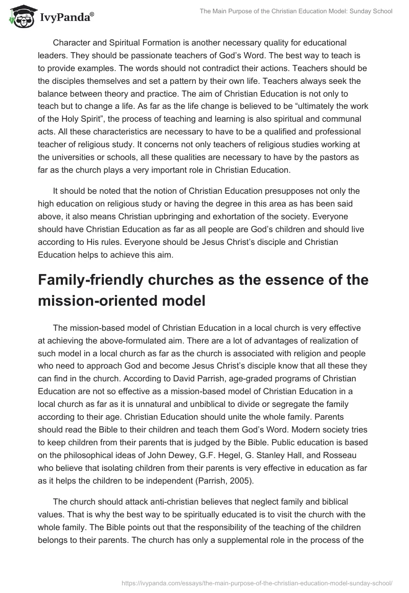 The Main Purpose of the Christian Education Model: Sunday School. Page 3