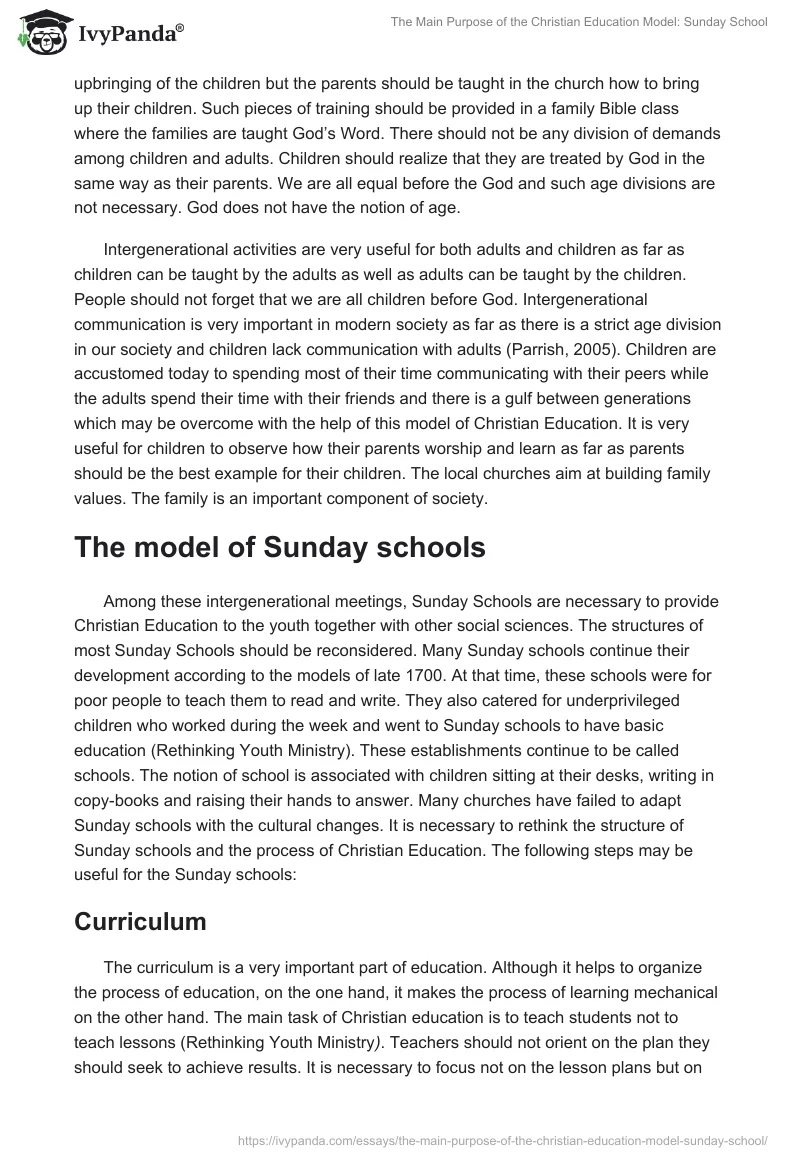 The Main Purpose of the Christian Education Model: Sunday School. Page 4