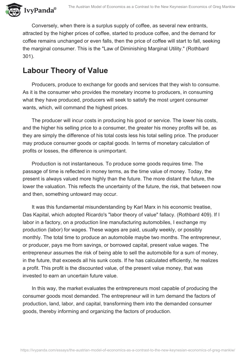 The Austrian Model of Economics as a Contrast to the New Keynesian Economics of Greg Mankiw. Page 2