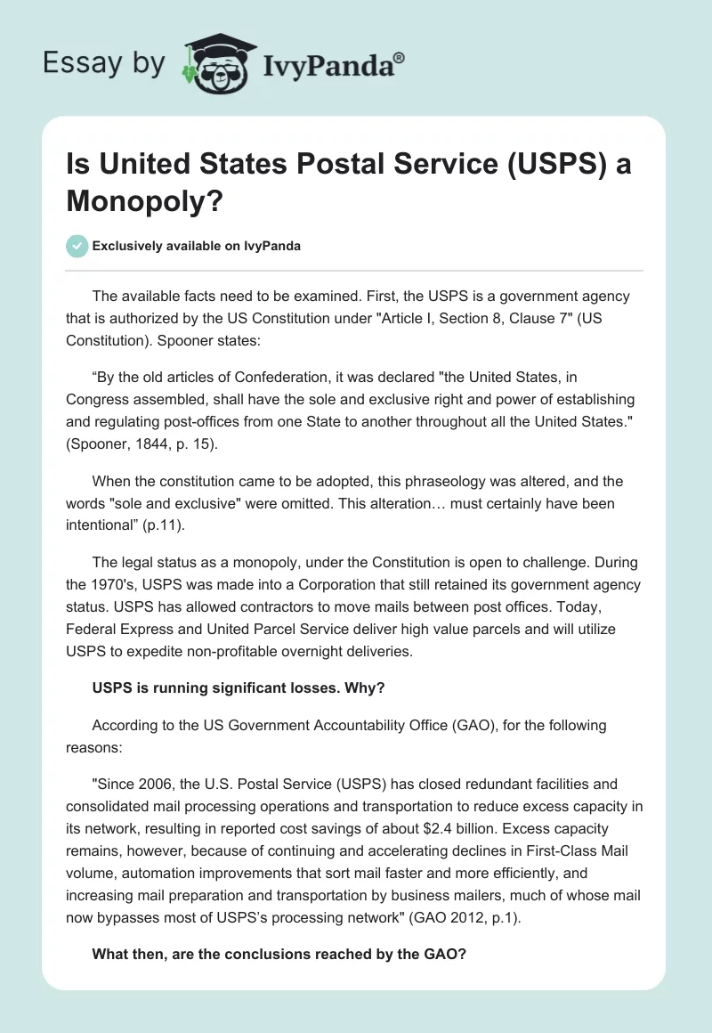 Is United States Postal Service (USPS) a Monopoly?. Page 1