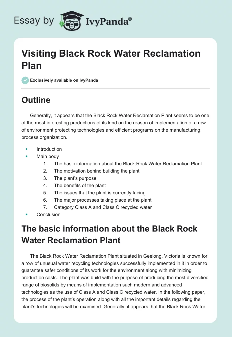 Visiting Black Rock Water Reclamation Plan. Page 1