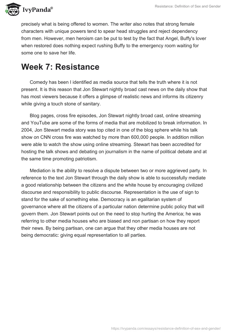 Resistance: Definition of Sex and Gender. Page 2