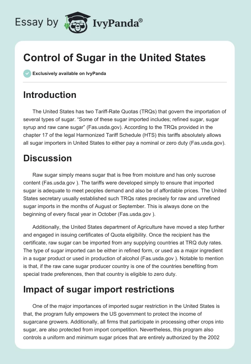 Control of Sugar in the United States. Page 1
