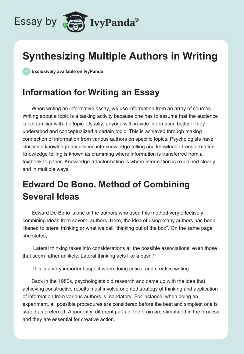 Synthesizing Multiple Authors in Writing. Page 1