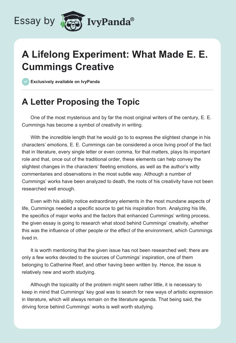 A Lifelong Experiment: What Made E. E. Cummings Creative. Page 1