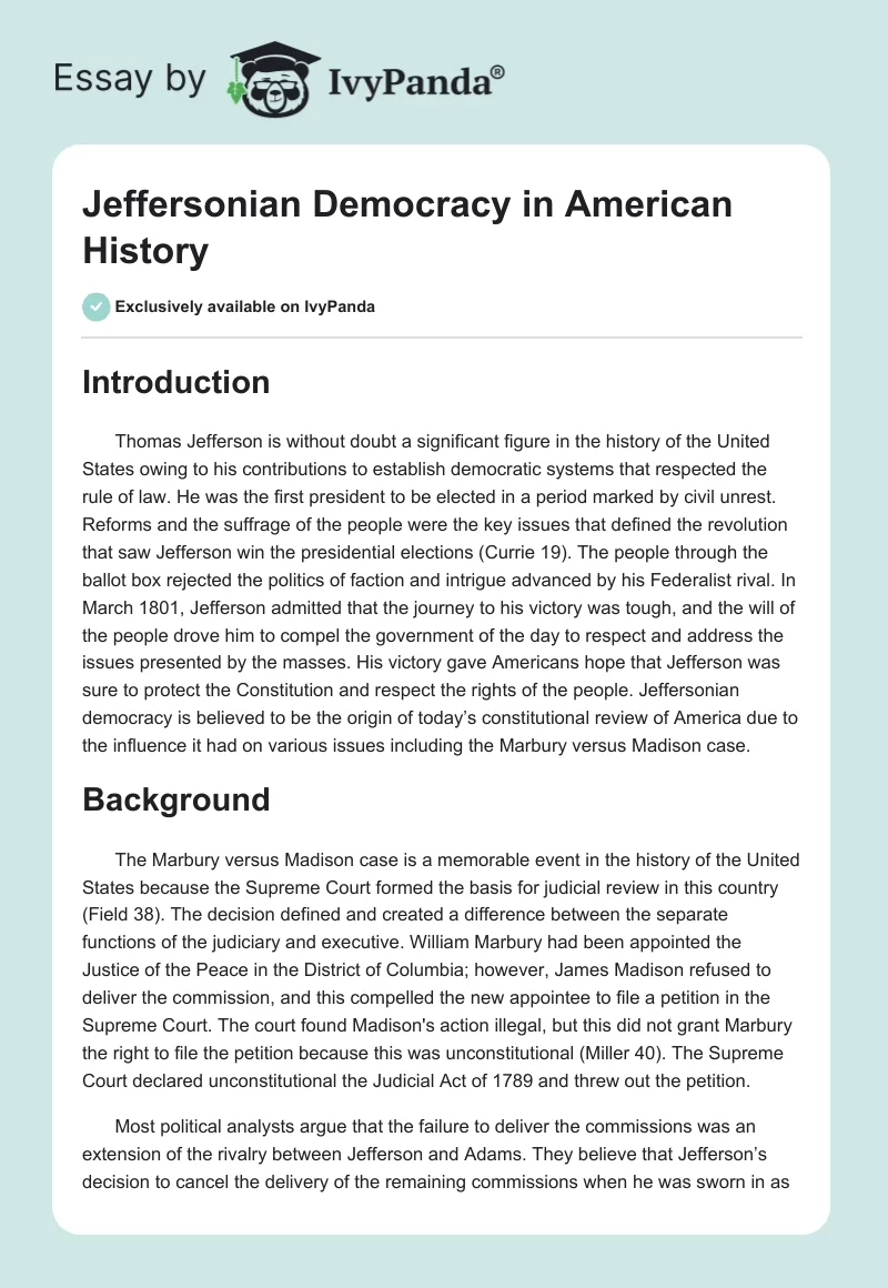 Jeffersonian Democracy in American History. Page 1