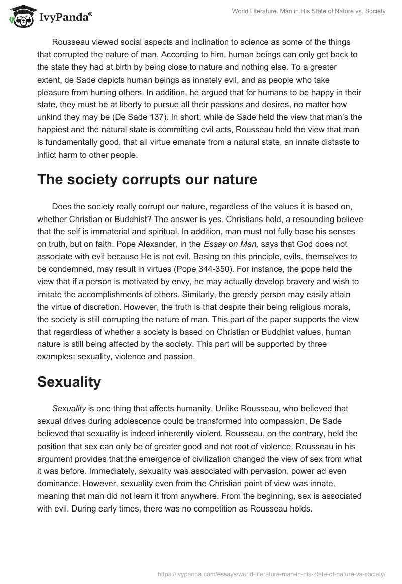 World Literature. Man in His State of Nature vs. Society. Page 2