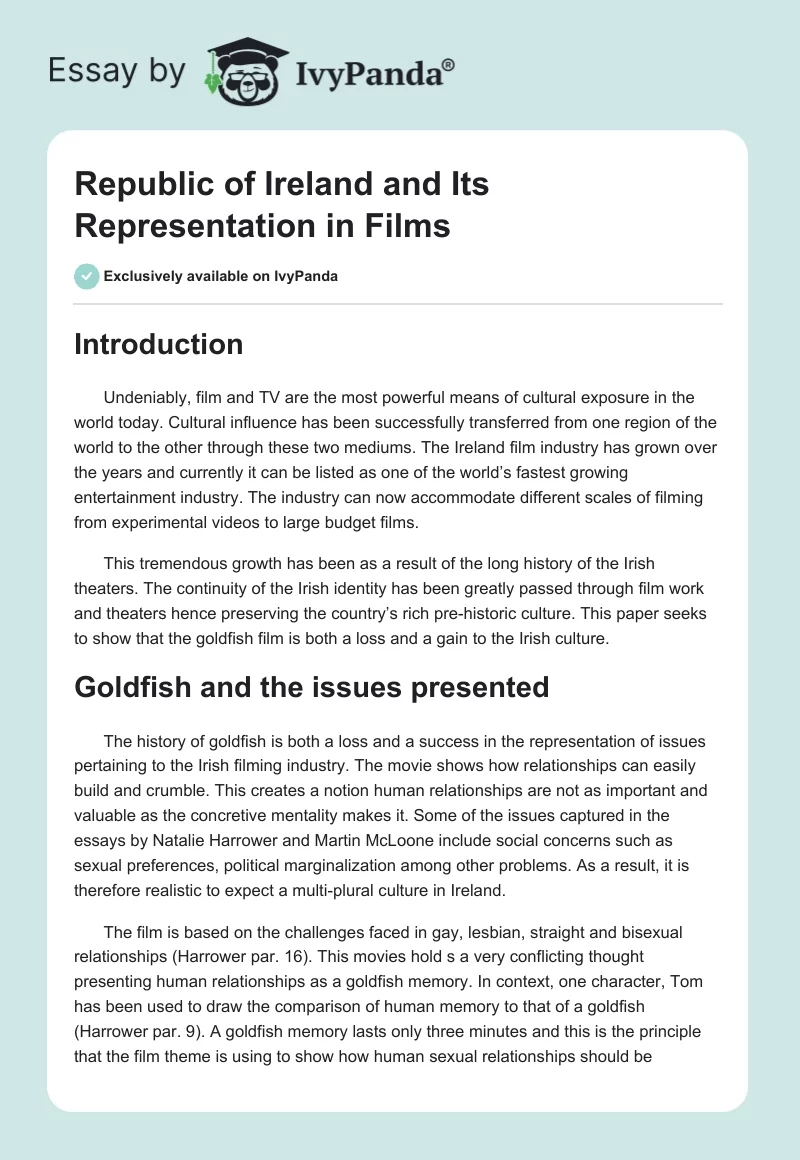 Republic of Ireland and Its Representation in Films. Page 1