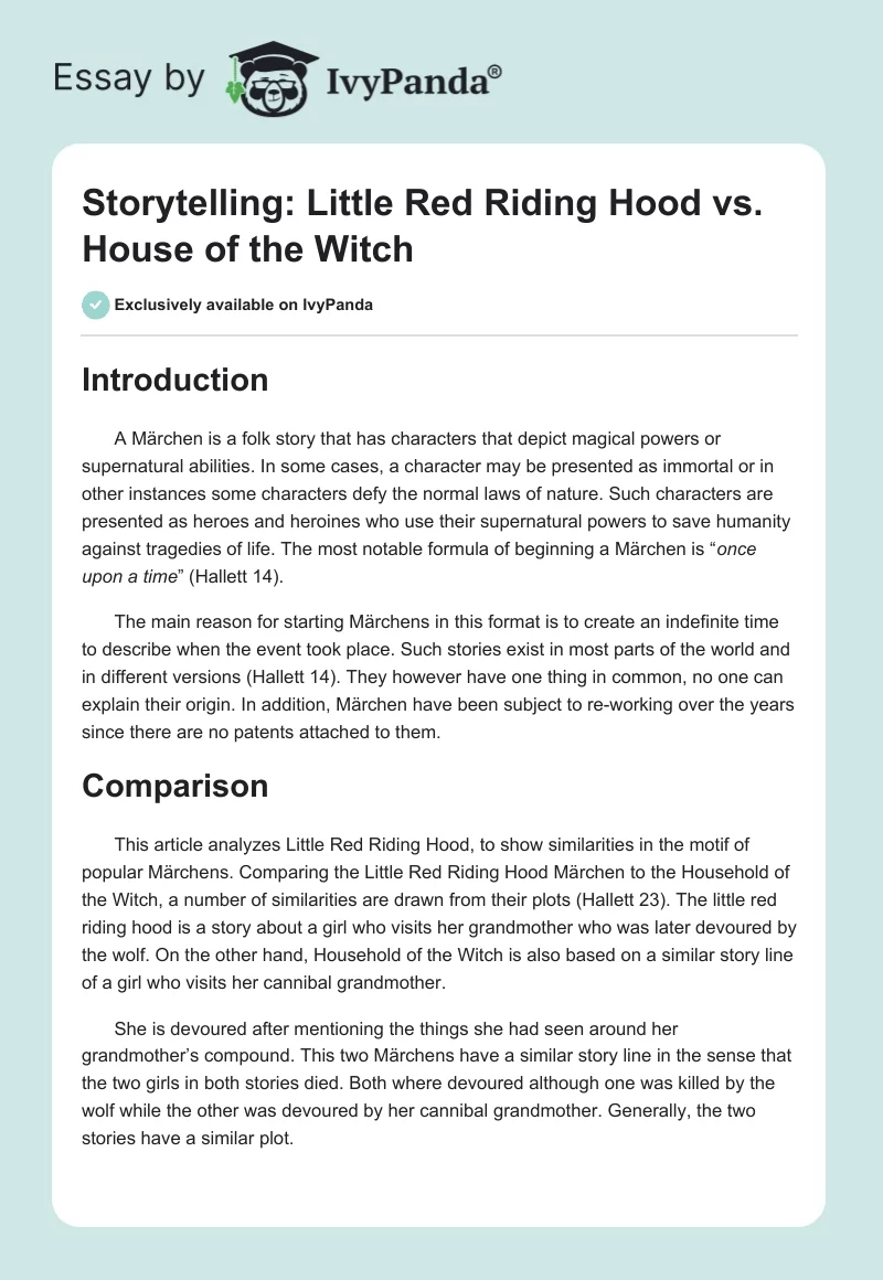 Storytelling: Little Red Riding Hood vs. House of the Witch. Page 1