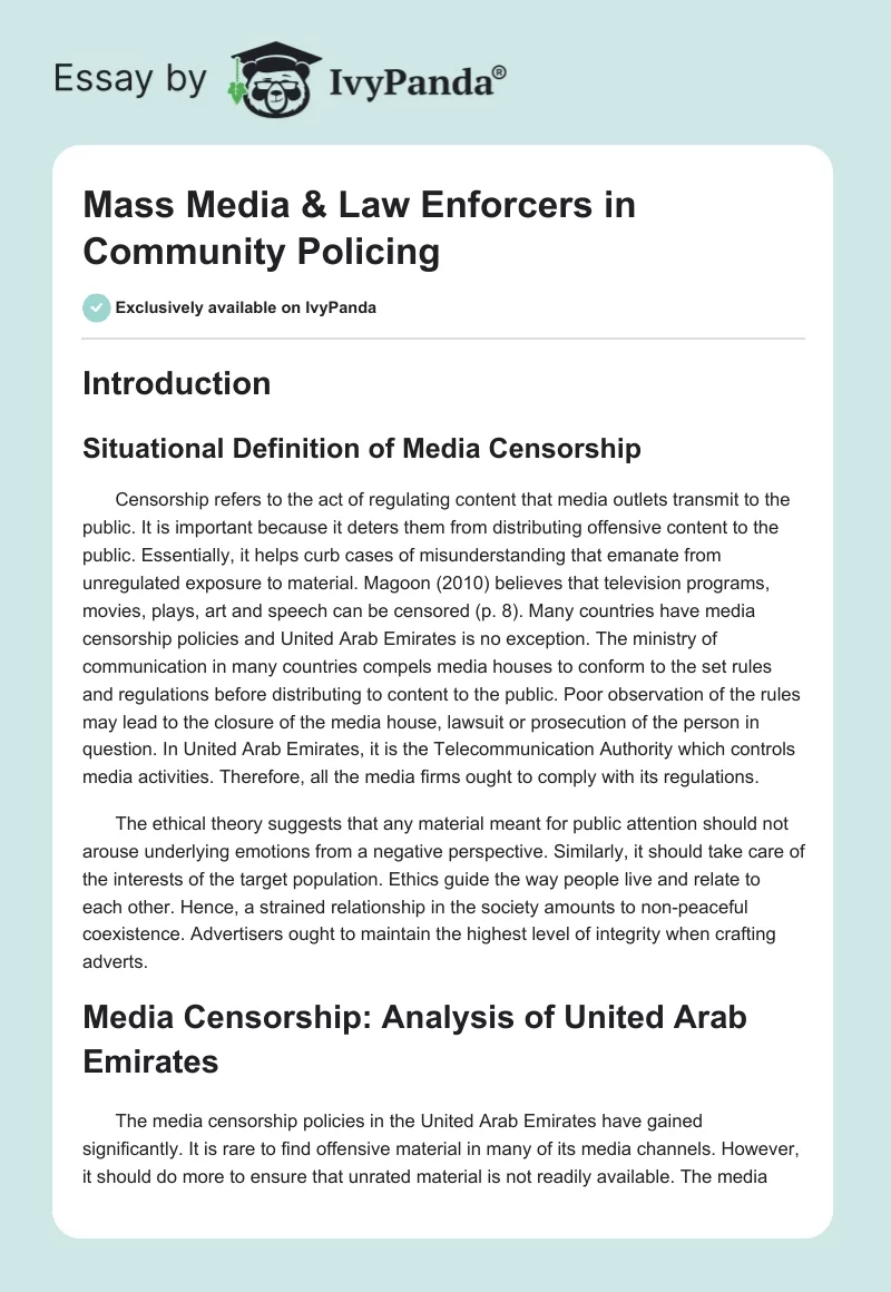 Mass Media & Law Enforcers in Community Policing. Page 1